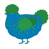 Big Earth, a sapphire and viridian chicken with a speckle pattern