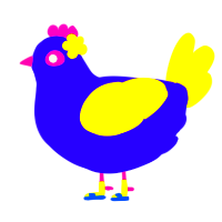A indigo and yellow chicken