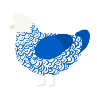 A white and ultramarine chicken with a double-lace pattern