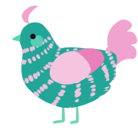 (unnamed), a turquoise and pink chicken with a bar pattern