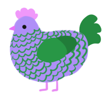 A lilac and viridian chicken with a lace pattern