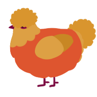 A vermilion and orange chicken with a head pattern
