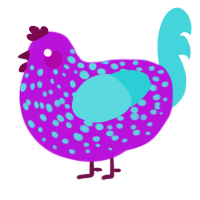 Effy, a amethyst and aqua chicken with a speckle pattern