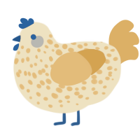 samuel, a beige and gold chicken with a speckle pattern