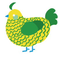 A yellow and viridian chicken with a lace pattern