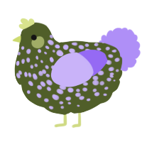 A olive and lilac chicken with a speckle pattern