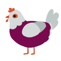 A wine and silver chicken with a head pattern
