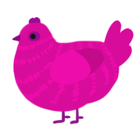 100, a fuchsia chicken with a bar pattern