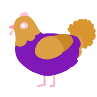 A violet and orange chicken with a head pattern