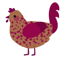 A brown and maroon chicken with a speckle pattern