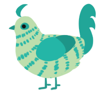 A gluppy and turquoise chicken with a bar pattern