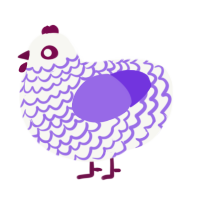 A white and blurple chicken with a lace pattern
