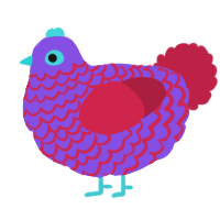 A blurple and crimson chicken with a lace pattern