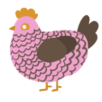 hachi, a pink and bark chicken with a lace pattern