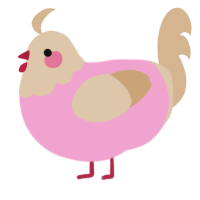 A pink and beige chicken with a head pattern