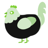 A black and gluppy chicken with a head pattern
