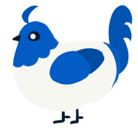 A white and ultramarine chicken with a head pattern