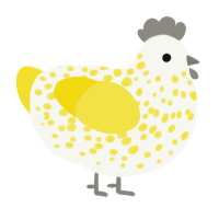 A white and yellow chicken with a speckle pattern