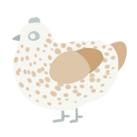 A white and beige chicken with a speckle pattern