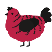A crimson and sable chicken with a half-bar pattern
