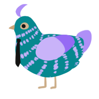 Mike the microwave, a teal and lilac chicken with a bar pattern