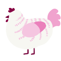 A white and pink chicken with a half-bar pattern