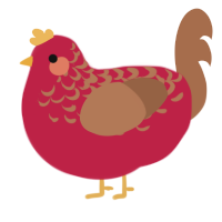 A crimson and brown chicken with a half-lace pattern