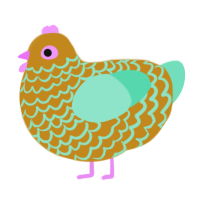 A ochre and mint chicken with a lace pattern