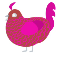 A red and fuchsia chicken with a lace pattern