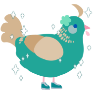 A turquoise and beige chicken with a neck-band pattern