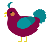 A maroon and teal chicken