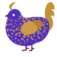 A indigo and gold chicken with a speckle pattern