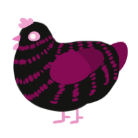 A black and wine chicken with a bar pattern