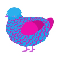 A sky and fuchsia chicken with a lace pattern