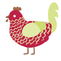 A crimson and lemon chicken with a lace pattern