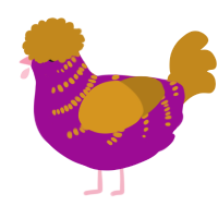 A plum and ochre chicken with a half-bar pattern