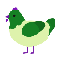 A apple and leaf chicken with a head pattern