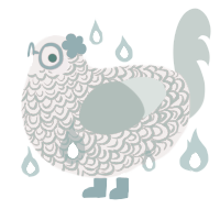 A turquoise and red chicken with a double-lace pattern