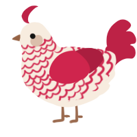 A cream and crimson chicken with a lace pattern