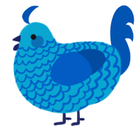 A cerulean and ultramarine chicken with a lace pattern