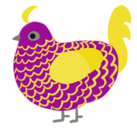 A plum and yellow chicken with a lace pattern