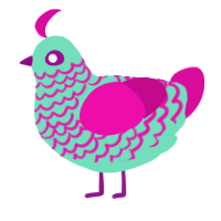 A mint and fuchsia chicken with a lace pattern