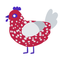 A crimson and mist chicken with a speckle pattern