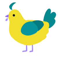 A yellow and teal chicken