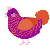 A plum and vermilion chicken with a lace pattern