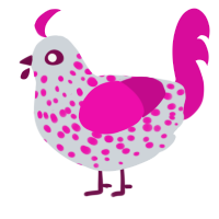 yam, a mist and fuchsia chicken with a speckle pattern