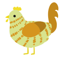 A lemon and ochre chicken with a bar pattern