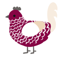 A maroon and cream chicken with a lace pattern