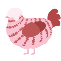 A rose and red chicken with a bar pattern