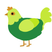 A viridian and lime chicken with a head pattern